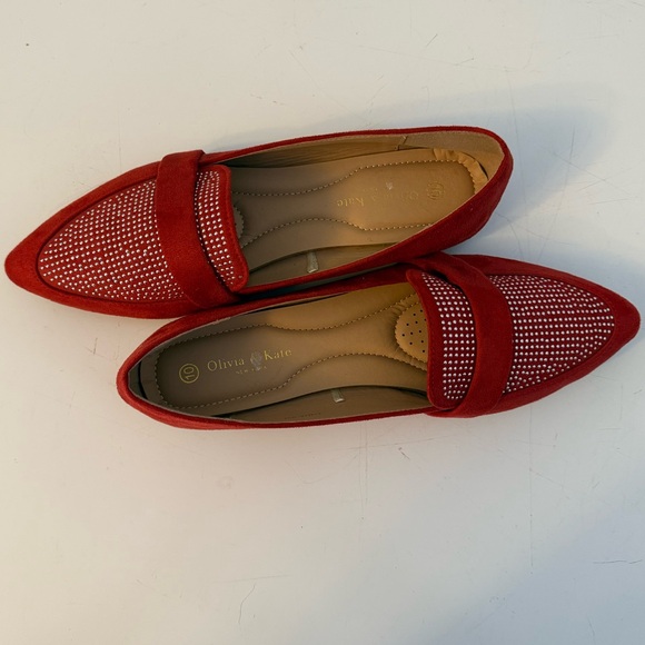 Olivia & Kate Red Faux Suede Flats with Rhinestones - Size 10 - Picture 15 of 16
